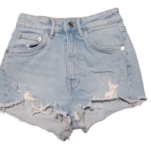Zara Light Blue Distressed Jean Shorts
